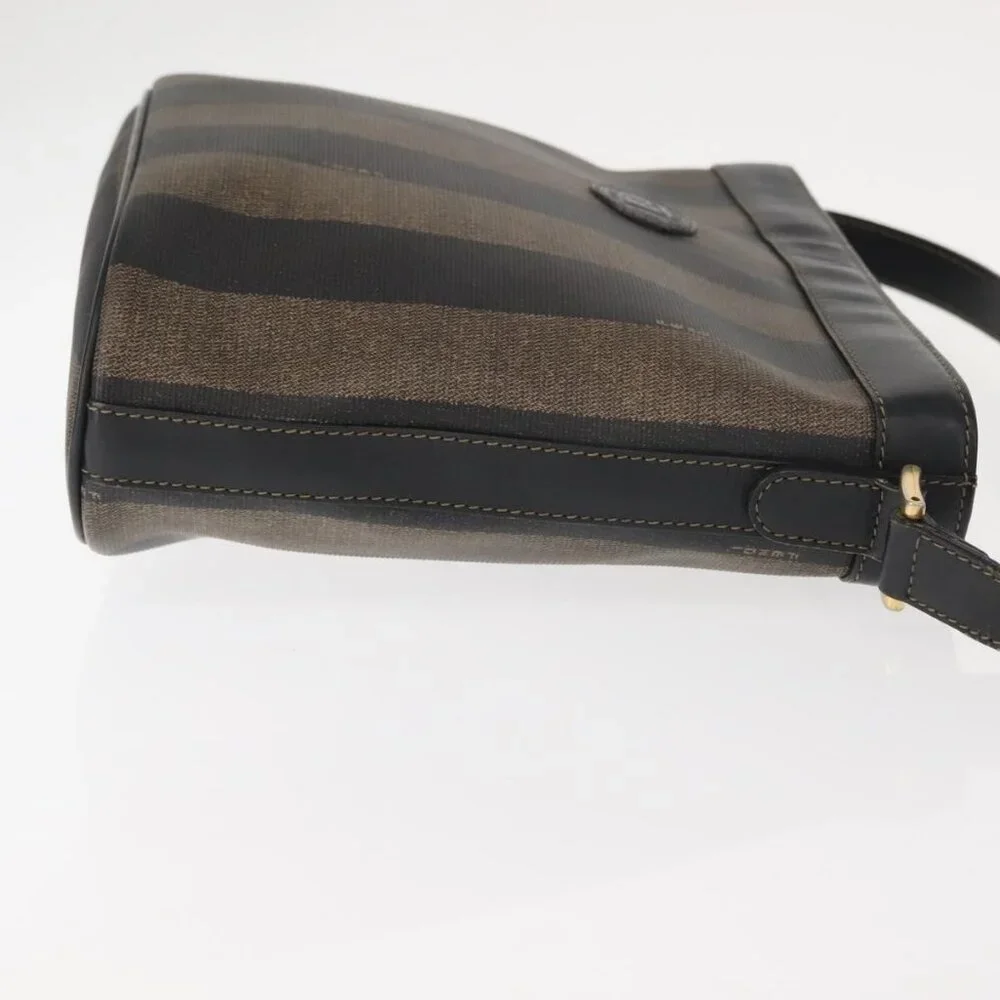 Authentic FENDI Pecan Canvas Shoulder Bag PVC Black Brown gold - Picture 11 of 16